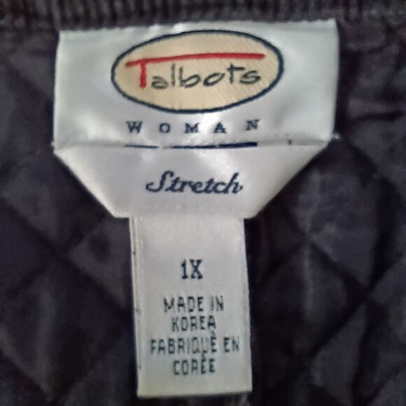 Talbots Black Quilted Jacket Snap Front Corduroy Trim 1XL - Picture 5 of 7